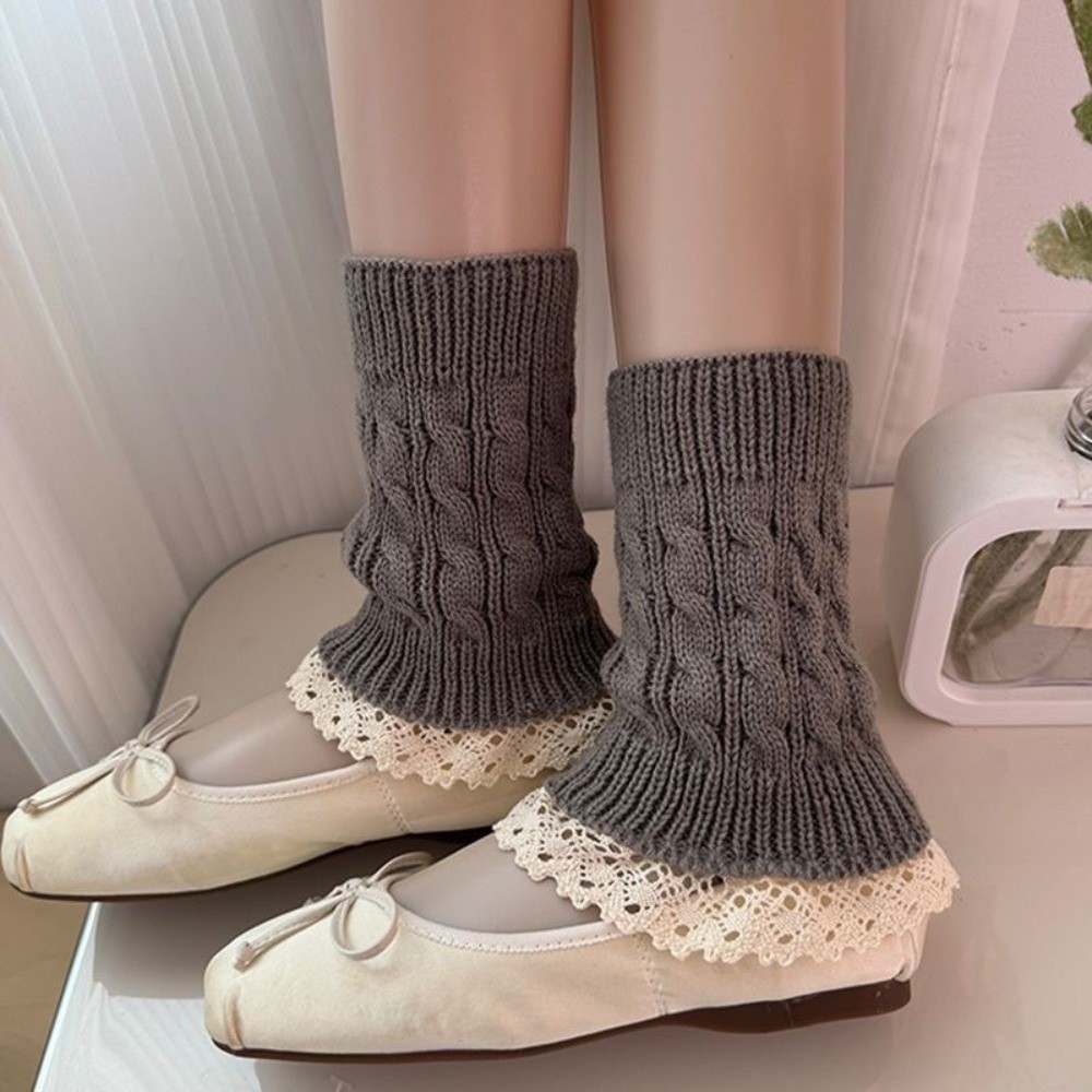 Boot Sock Slouchy - ปลอกขาถักลายลูกไม้สไตล์วินเทจ ขอบระบาย ทรงหลวม ถักนิตติ้ง ปลอกขาสำหรับใส่กับรองเท้าบูท ให้ความอบอุ่นในฤดูหนาว