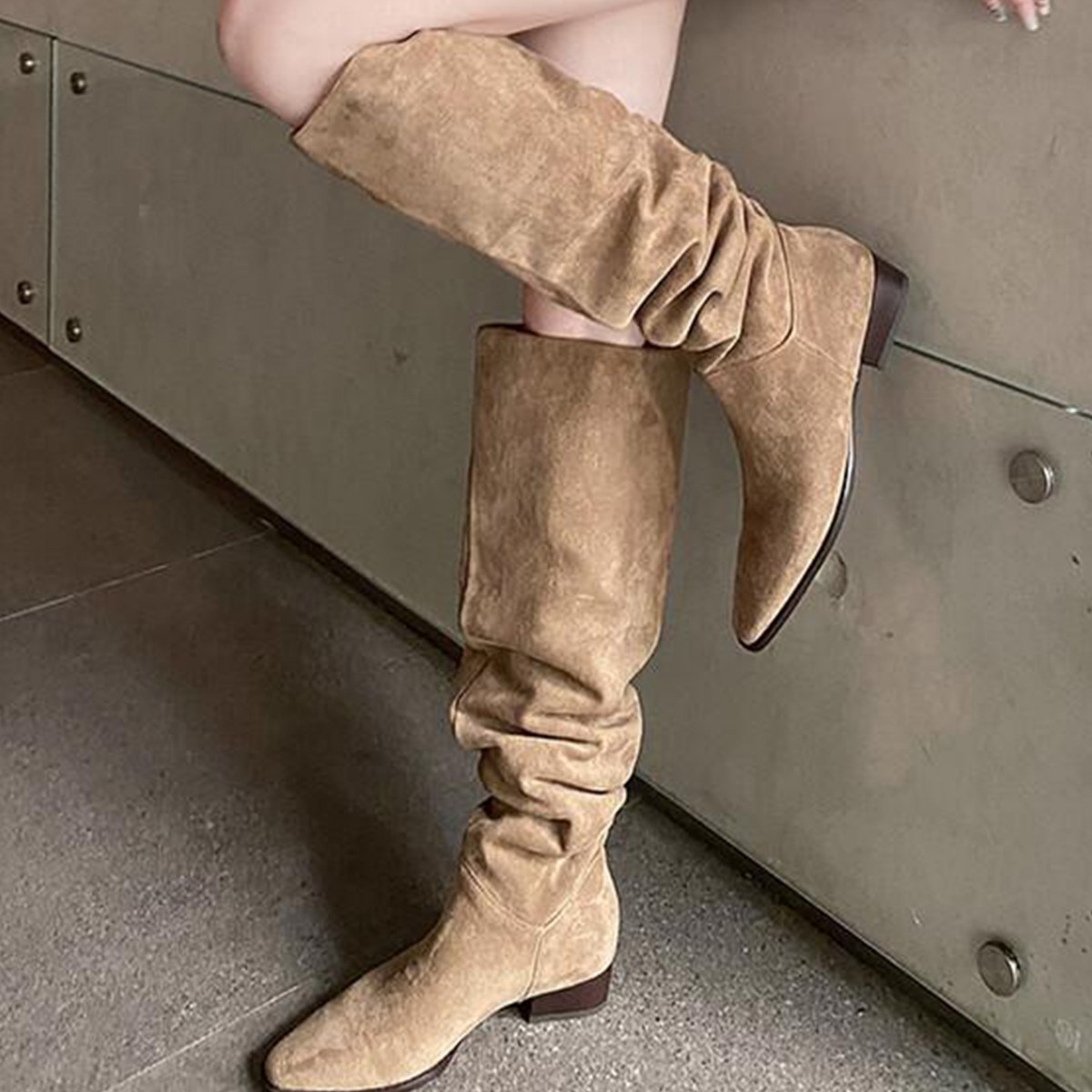 Knee High Sock Women - รองเท้าบูทผู้หญิงสูงถึงเข่า ฤดูใบไม้ผลิและฤดูใบไม้ร่วงปี 2026 ส้นหนาเพิ่มความสูง รองเท้าบูทสไตล์นักรบ รองเท้าบูทสไตล์ตะวันตกแบบ