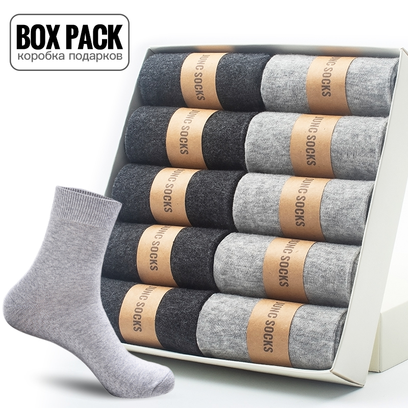 Cotton Crew Sock Pack - กล่องแพ็คถุงเท้าผ้าฝ้ายผู้ชาย 10 คู่/กล่องสีดําธุรกิจถุงเท้าผู้ชายนุ่มBreathableฤดูร้อนฤดูหนาวสําหรับMan BoyของขวัญขนาดEUR39-45