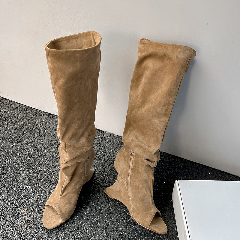 Boot Sock Slouchy - AIYKAZYSDL แปลก Wedge Heel Peep Toe