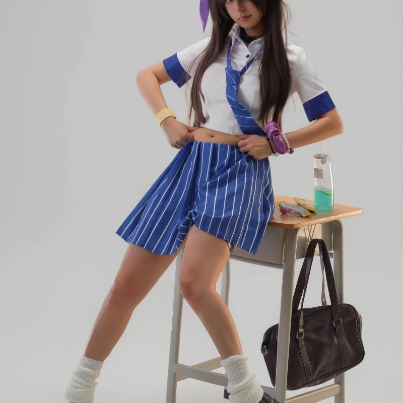 Knee High Sock Women - นาการาคอสเพลย์เครื่องแต่งกาย JK ชุดเครื่องแบบสีกรมท่าเสื้อเบลเซอร์กระโปรงจีบริบบิ้นถุงเท้ายาวถึงเข่าสำหรับผู้หญิงฮาโลวีน