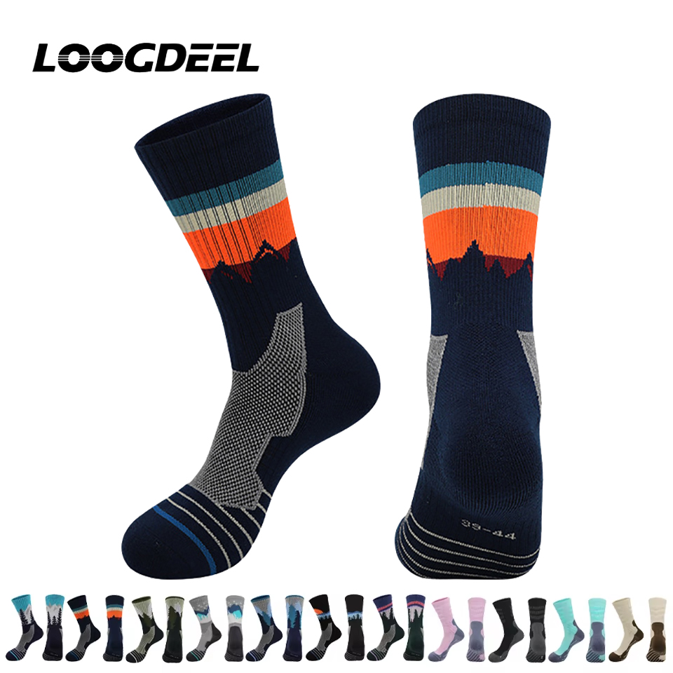 Wool Hiking Sock - ถุงเท้าฟุตบอลมืออาชีพ Loogdeel ป้องกันแบคทีเรีย ถุงเท้ากีฬาเดินป่าระดับกลางน่อง ถุงเท้าขนแกะเมอริโนระบายอากาศ พื้นเทอร์รี่กันลื่น