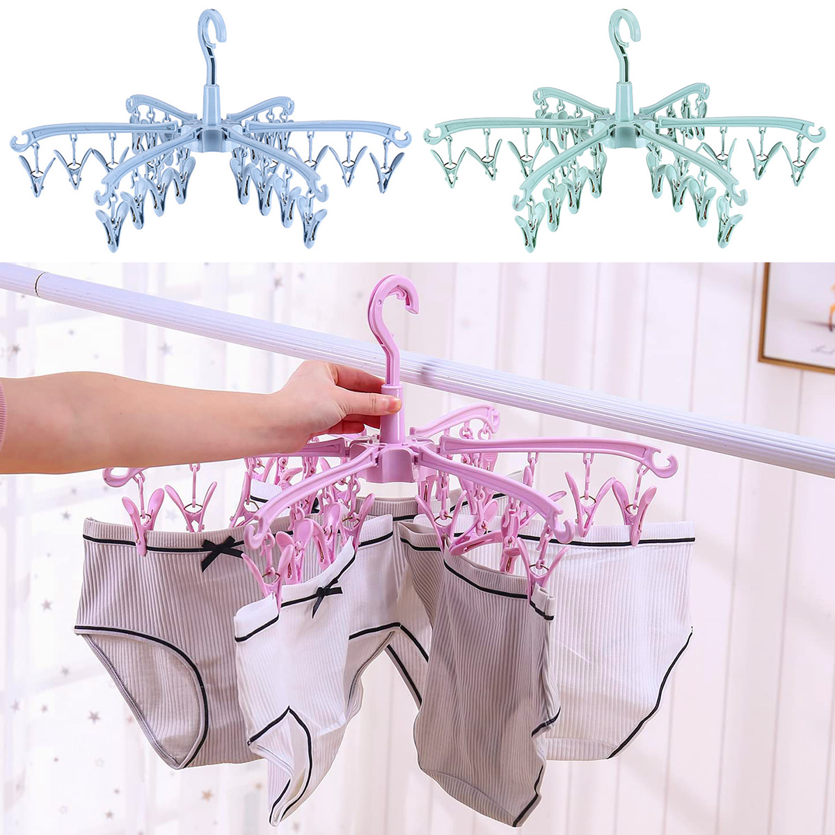 ราวตากผ้าแบบพับได้ 24 คลิป หมุ - Sock Organizer Tray บทวิจารณ์และราคา